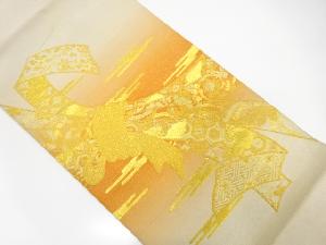 アンティーク　綴れ束ね熨斗に花・古典柄模様織出し袋帯（材料）